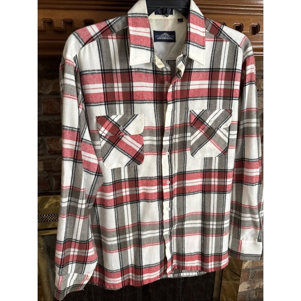Men’s Backpacker Red & White Plaid Shirt Acrylic Size Large